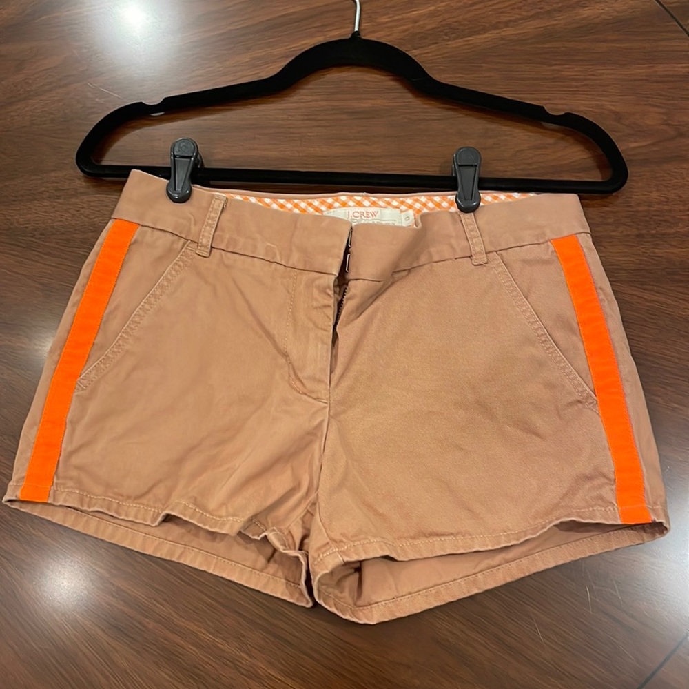 EUC J. Crew brown chino shorts with blaze orange trim size 0